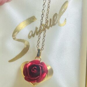 Vintage Enamel Red Rose on Gold.